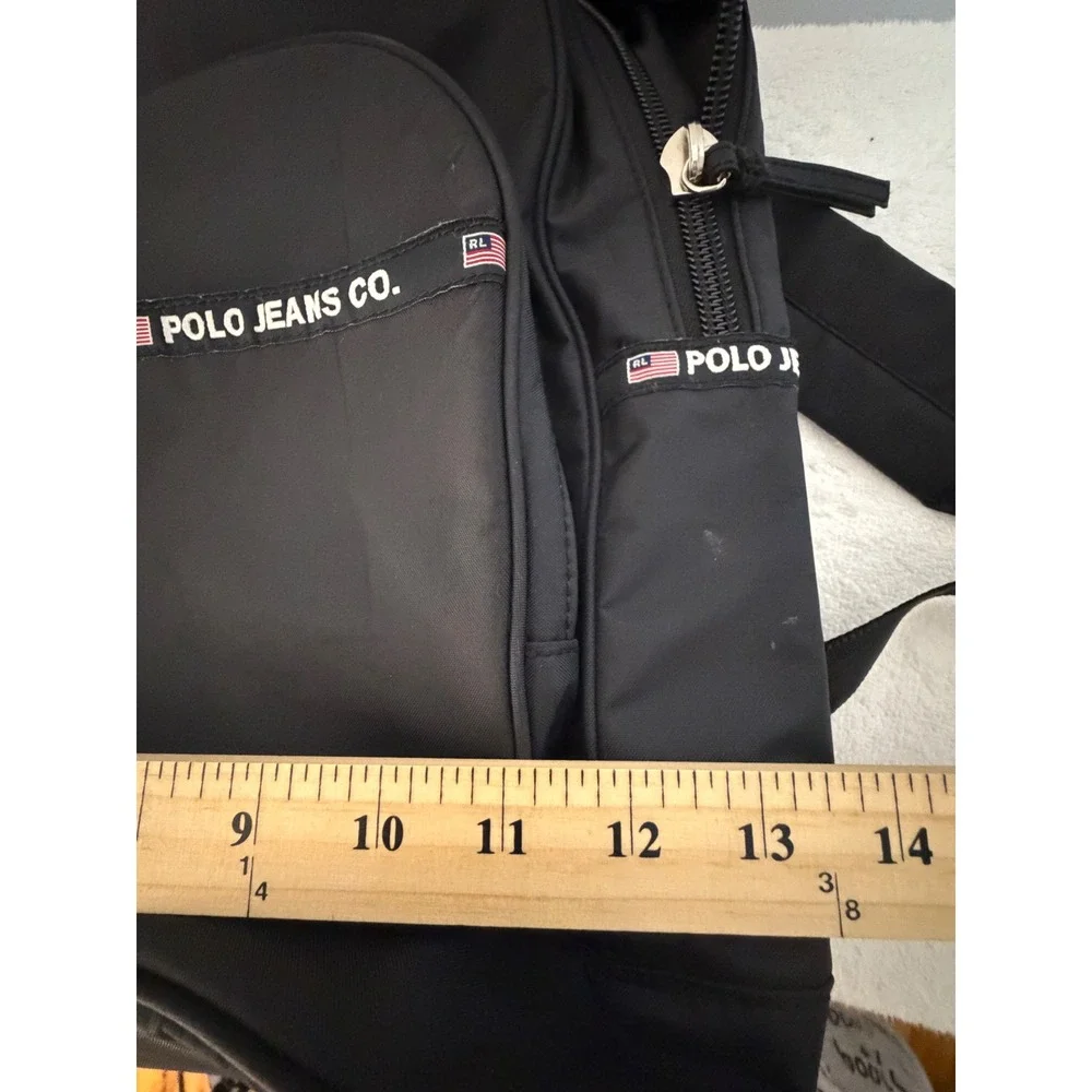 Polo Jeans Co Ralph Lauren Backpack Black Nylon Logo Tape Vintage 90s Bag